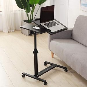 lot O-348 image: TigerDad Over Bed Table with Wheels Adjustable  Rolling Laptop Table Overbed Desk Hospital Tray Table Sofa Chair Side Table (Black)