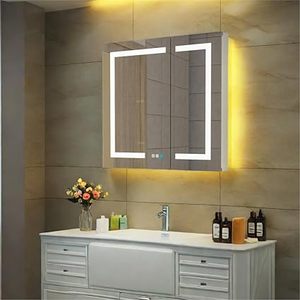 lot H-349 image: 30 x 30 Inch Recessed or Surface LED Medicine Cabinet with Mirrored Door, Lighted Medicine Cabinet with Outlets & USBs, Bathroom Medicine Cabinet, Double Sided Mirror