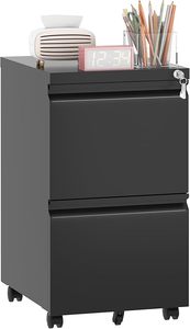lot O-359 image: 2 Drawer Mobile File Cabinet, Filing Cabinet Home Office for Letter, Legal Size, Fully Assembled Under Desk File Cabinet, Black