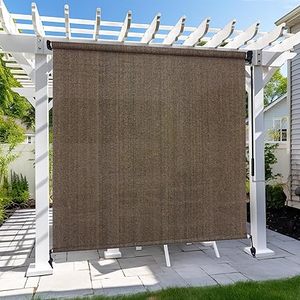 lot O-432 image: KANAGAWA Outdoor Roller Shade 8X8 Mocha Exterior Cordless Patio Roll Up Shades for Outside Pergola Porch, Outdoor Blinds for Patio