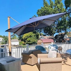 lot P-222 image: PURPLE LEAF 9FT Patio Umbrella Square Cantilever Umbrella Teak Finished Aluminum Frame Large Windproof Offset Outdoor Sun Umbrellas for Beach Pool Deck, Navy Blue