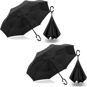 lot P-377 image: MRTLLOA 404956 Inch Oversize Windproof Inverted Reverse Upside Down Umbrella, Golf Size Rain Umbrella, Double Layer, C-Shaped Handle for Men, Women and Kids