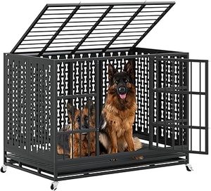 lot P-460 image: LEMBERI 484238 inch Indestructible Heavy Duty Dog Crate, High Anxiety Extra Large Dog Cage for Large Dogs, XL Steel Escape Proof Dog Kennel with Wheels and Removable Tray