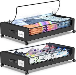 lot S-301 image: Beborxue Under Bed Storage with Wheels, Under Bed Storage Containers with Clear Lids, XXL Under the bed storage Organizer Bins, Rolling Under Bed Metal Drawer (Black, 2Pack-Black)
