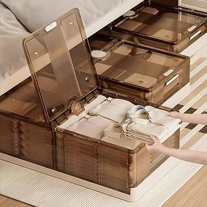 lot S-461 image: Under-bed storage box with wheels, stackable, under-bed shoe storage drawer, foldable plastic storage box with lid, can store clothes, shoes, blankets, toys, books (L SzieBrown)