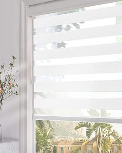 lot W-431 image: Persilux Zebra Roller Window Shades (72 W X 64 H, White) Dual Layer Sheer Roller Shades Light Filtering Privacy Window Blinds Day and Night for Home and Office