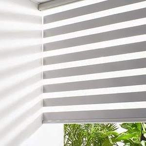 lot W-494 image: Persilux Cordless Zebra Blinds for Windows Free-Stop Roller Window Shades (70 W X 64 H, Grey) Dual Layer Light Control for Day and Night, Light Filtering Sheer Shades for Home