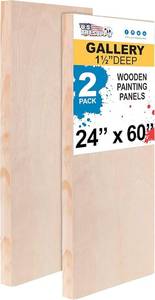 lot C-402 image: U.S. Art Supply Unfinished Cradled Wood Panels for Painting, 2 Pack of 24x60 inch - Gallery Birch Wooden Canvas Boards 1-12 Deep - Mixed-Media Craft, Acrylic, Oil, Encaustic, Paint Pouring