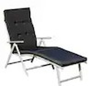 lot O-420 image: Black Metal Folding Outdoor Chaise Lounge with Black Cushion