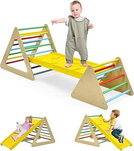 lot K-259 image: HONEY JOY 4 in 1 Triangle Climber with Ramp, Indoor Toddler Climbing Triangle Set with Ladder & Slide, 3-Piece Wooden Kids Climbing Toys for Playground, Gym & Daycare, Gift for Boys Girls