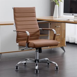 lot O-330-BL image: Ergonomic Office Desk Chair, Modern PU Leather Conference Room Chairs Ribbed, High Back Executive Swivel Rolling Chair for Home, Office