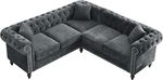Clasic Chesterfield 5 Seater Corner Sofa&Couch Luxury Roller Armrest L-Shaped Symmetrical Sectional Sofa Couch Velvet Tufted Indoor Upholstered Sofá W/Soild Wood Legs and 3 Pillows for Living Room