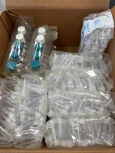 lot 21 image: Box of Plastic Tubes and Jars With Caps