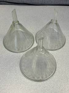lot 34 image: 3 - 16oz. Heavy Wall Ribbed Funnel Mercer Glass