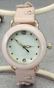 lot 15 image: Pale Pink Watch with White Dial Decorated with Flowers & Gold Accents on the Strap (View Photos)