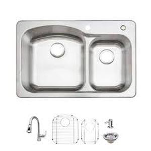 Glacier Bay 33 in. Drop-In 6040 Double Bowl 18 Gauge Stainless Steel Kitchen Sink with Pull-Down Faucet   Customer Returns See Pictures