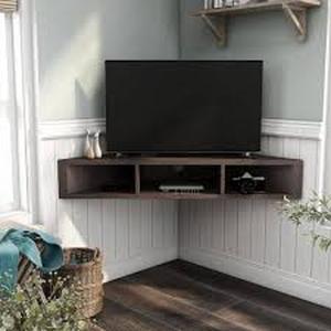 Furniture of America Emmeline 47 in. Walnut and Oak Particle Board Corner Floating TV Stand Fits TVs Up to 45 in. with Cable Management    Customer Returns See Pictures