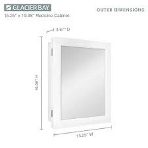 Glacier Bay 15-14 in. W x 19-38 in. H Rectangular Framed Recessed or Surface-Mount Bathroom Medicine Cabinet with Mirror, White Customer Returns See Pictures