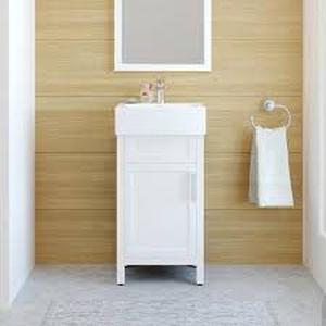 Home Decorators Collection Arvesen 18 in. W x 12 in. D x 34 in. H Single Sink Bath Vanity in White with White Ceramic Top    Customer Returns See Pictures