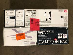 Hampton Bay Grantway 48 in. IndoorCovered Outdoor Matte White Low Profile Ceiling Fan Without Light with Pull Chain Included Customer Returns See Pictures
