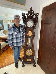 lot 300 image: Ornate Carved Cherub Antique Grandfather Clock