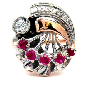 lot 3 image: June Carter Cash Owned  Natural Diamond and Ruby Ring in 14k White and Rose Gold w Handwritten & Signed Letter of Provenance $8,000 - $12,000 Estimate VIDEO
