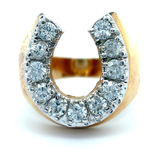 lot 255 image: Mens PavCubic Zirconia Lucky Horseshoe Ring VIDEO