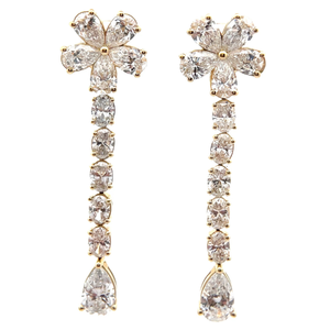 lot 224 image: NEW Elegant 6.75 Carat Diamond Cluster Flower Linear Earrings in 14k Yellow Gold $8,880 Retail VIDEO
