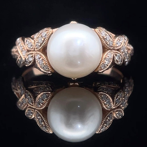 lot 251 image: Designer Neil Lane Pearl & Pav&nbspDiamond Ring in 14k Rose Gold $1,999 Retail VIDEO