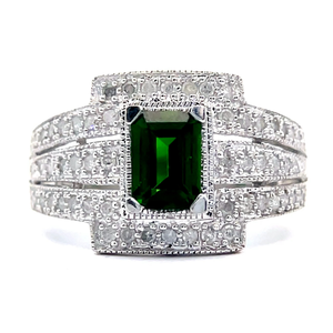 lot 256 image: 1.50 Carat Green Tourmaline & PavDiamond Art Deco Style Ring in 14k White Gold $2,750 Retail VIDEO