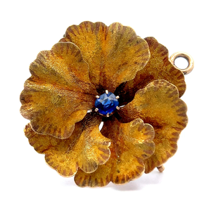 lot 244 image: Antique A.J. Hedges Blue Spinel Pansy BroochPendant in 14k Yellow Gold Retail  $1,850