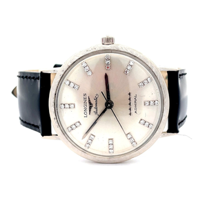 lot 217 image: 1960s Longines Admiral 14k Gold Vintage Diamond Dial Watch with Box & Papers $1,200 - $1,800 Estimate VIDEO