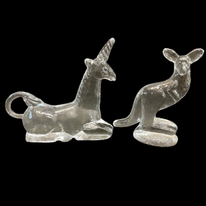 lot 368 image: Kosta Boda Crystal Unicorn and Kangaroo Sculptures