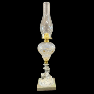 lot 441 image: Exquisite Antique Oil Lamp with Fox and Squirrel Figural Base