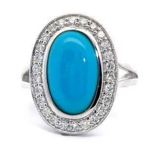 lot 299D image: 2.93 Carat Designer Oscar Friedman Sleeping Beauty Turquoise & Diamond Ring in 14k White Gold w Report Retail $5,000 VIDEO