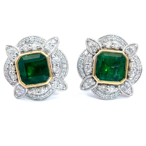 lot 268 image: NEW Designer Oscar Friedman 5.21 Carat Emerald & Pav Natural Diamond Stud Earrings in 18kPlatinum w Report Appraisal $33,624 VIDEO