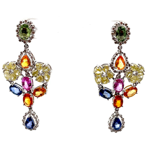 lot 259 image: 11.66 Carat Natural Sapphire & Natural Diamond Chandelier Earrings in 14k White Gold w Report Appraisal $23,840