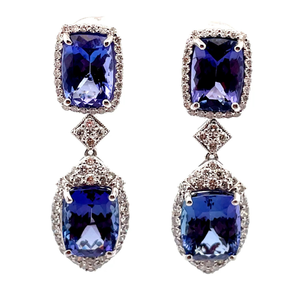 lot 263 image: 15.64 Carat Tanzanite & Pav Nartural Diamond Dangle Earrings in Platinum w Report Appraisal $38,710 VIDEO