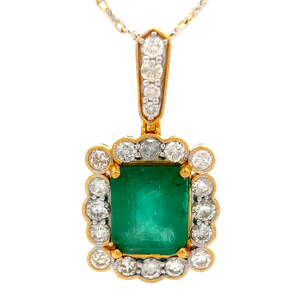 lot 269 image: NEW Designer Oscar Friedman 6.01 Carat Emerald & Natural Diamond Halo Pendant Necklace in 14k Yellow Gold w Report Appraisal $19,431 VIDEO