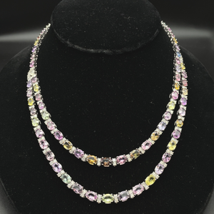lot 258 image: NEW 59.15 Carat Oscar Friedman RARE Unheated Sapphire & Natural Diamond Necklace in Platinum w Report Appraisal $139,845