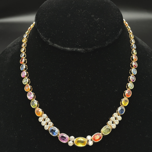 lot 260 image: 37.91 Carat Natural Sapphire & Natural Diamond Necklace in 14k Yellow Gold w Report Appraisal $53,860