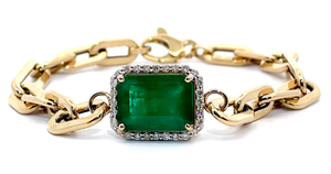 lot 271 image: 5.81 Carat Emerald & Natural Diamond Paperclip Chain Bracelet in 14k Yellow Gold w Report Appraisal $23,860 VIDEO