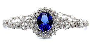 lot 264 image: 8.61 Carat Tanzanite & Pav Natural Diamond Halo Bracelet in 14k White Gold w Report Appraisal $34,980 VIDEO