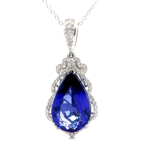 lot 265 image: NEW Designer Oscar Friedman 13.63 Carat Tanzanite & Natural Diamond Necklace in Platinum w Report Appraisal $36,705 VIDEO