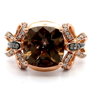 lot 232 image: LeVian 3.45 Carat Smoky Quartz & Diamond Bow Tie Ring in 14k Rose Gold VIDEO