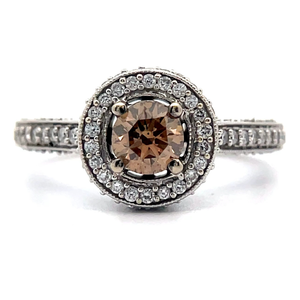lot 233 image: LeVian Chocolate Diamond Solitaire & PavWhite Diamond Halo Ring in 14k White Gold VIDEO