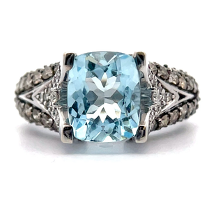 lot 235 image: LeVian Aquamarine & PavDiamond Raised Chevron Ring in 14k White Gold VIDEO