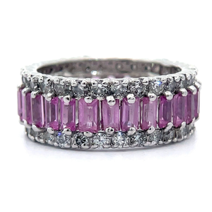 lot 236 image: EFFY 10.30 Carat Pink Sapphire Baguette & PavDiamond Full Eternity Ring in 14k White Gold $15,999 Retail VIDEO