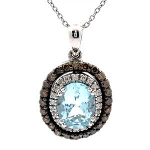 lot 238 image: LeVian Oval Aquamarine & PavDiamond Double Halo Pendant Necklace in 14k White Gold VIDEO