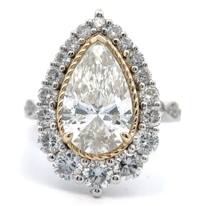 lot 220 image: 4.91 Carat Pear Diamond Twisted Rope Halo Ring in Two-Tone Gold w IGI Report $7,500 Retail VIDEO